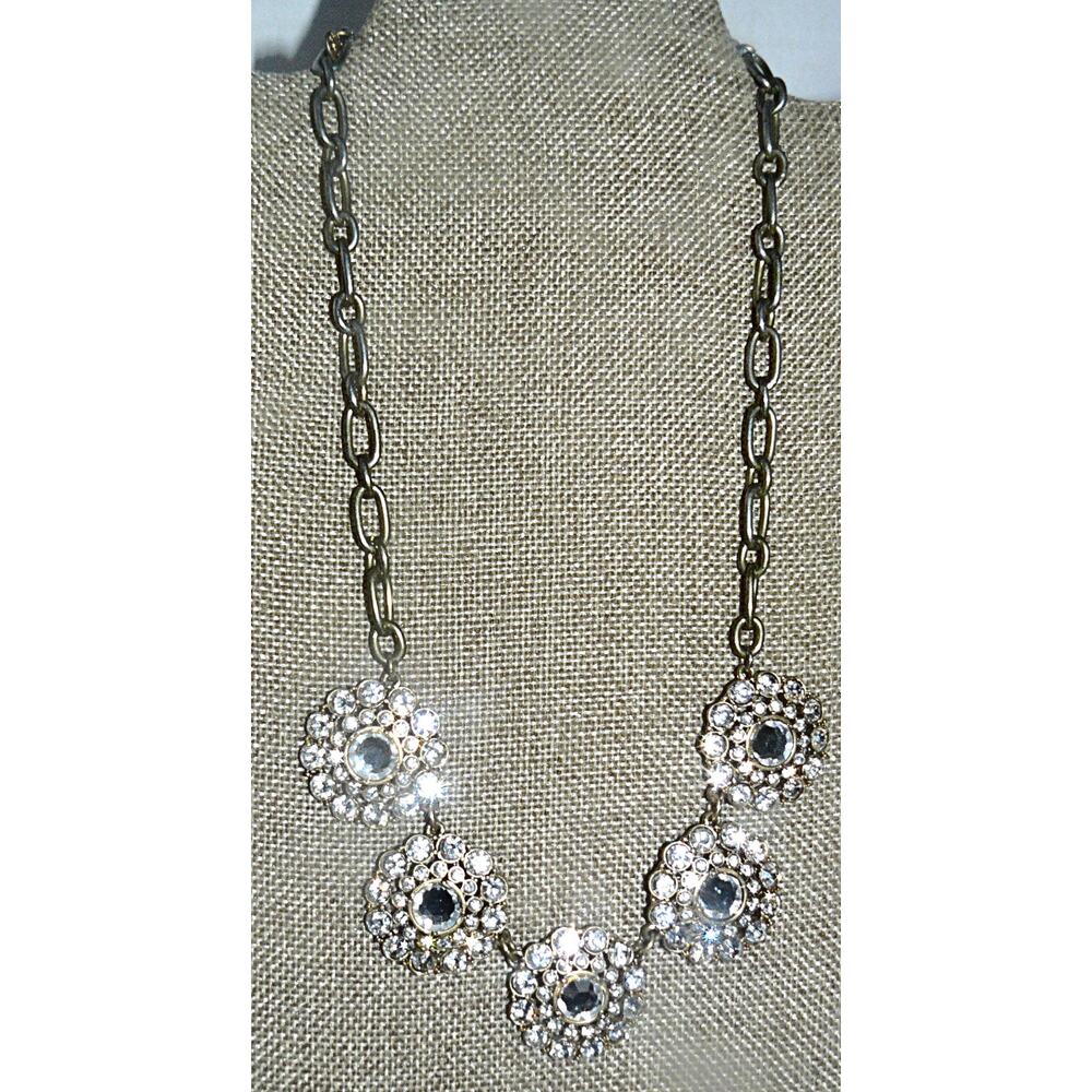 J.Crew Crystal Station Statement Necklace Gold-Tone Floral Rhinestone Clusters